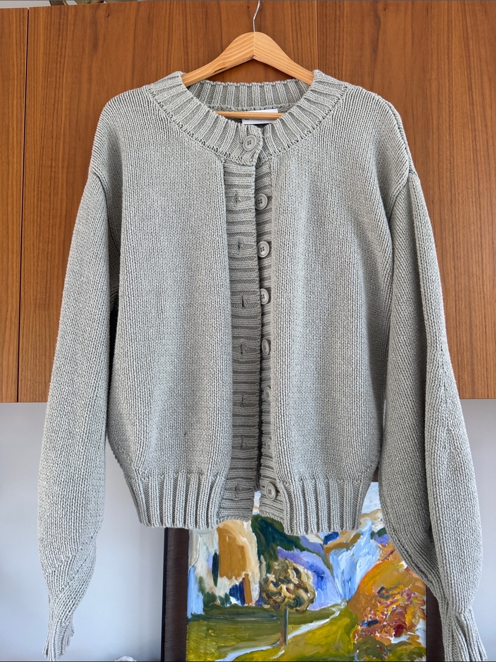 Classic Crewneck Button-Front Women’s Sweater in Light Gray
